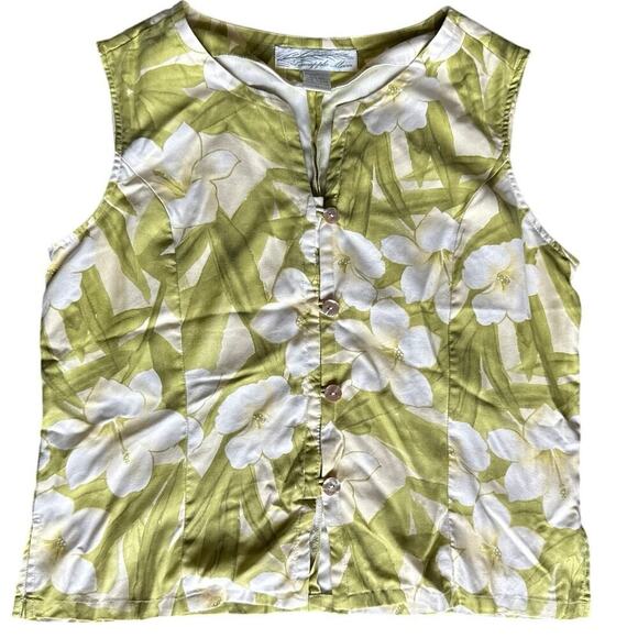 Vintage Pineapple Moon 100% Silk Crop Top Sz Medium Hawaiian Sleeveless Floral - Picture 1 of 6